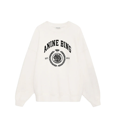 White sweatshirt with 'ANINE BING' logo on a white background