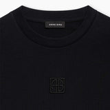 Anine Bing MYERS CROPPED T-SHIRT FRAMED MONOGRAM, Black
