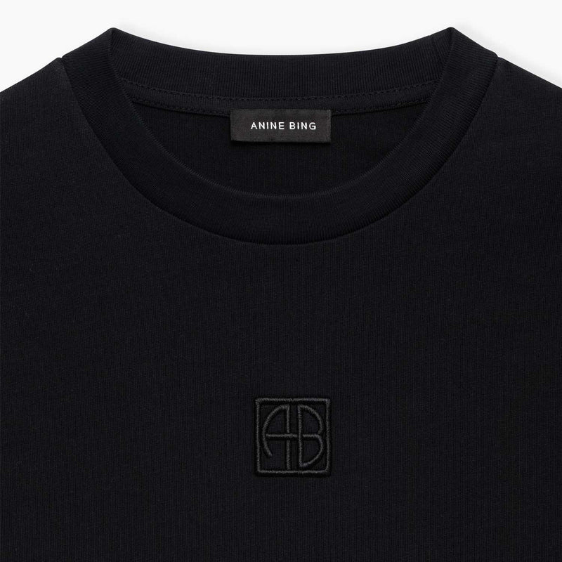 Anine Bing MYERS CROPPED T-SHIRT FRAMED MONOGRAM, Black