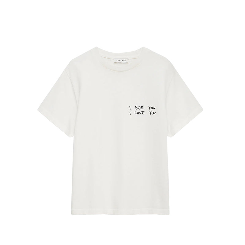 Anine Bing SHELLEY TEE I SEE YOU I LOVE, Washed Cream