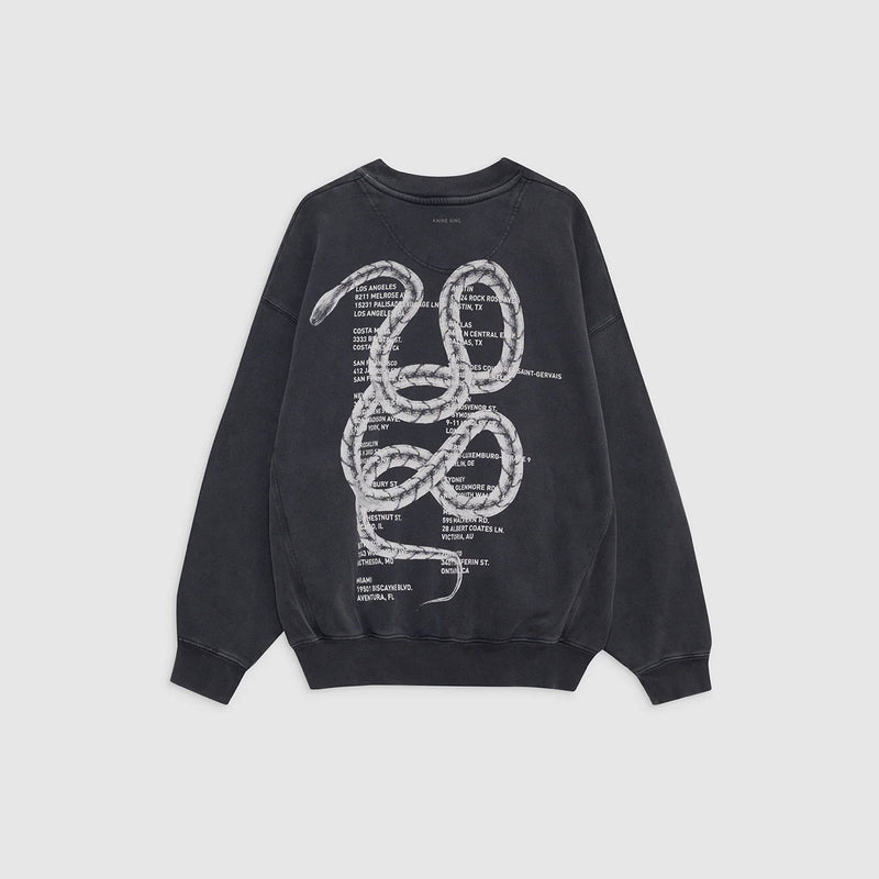 Anine Bing JACI SWEATSHIRT TWISTED SNAKE, Washed Black