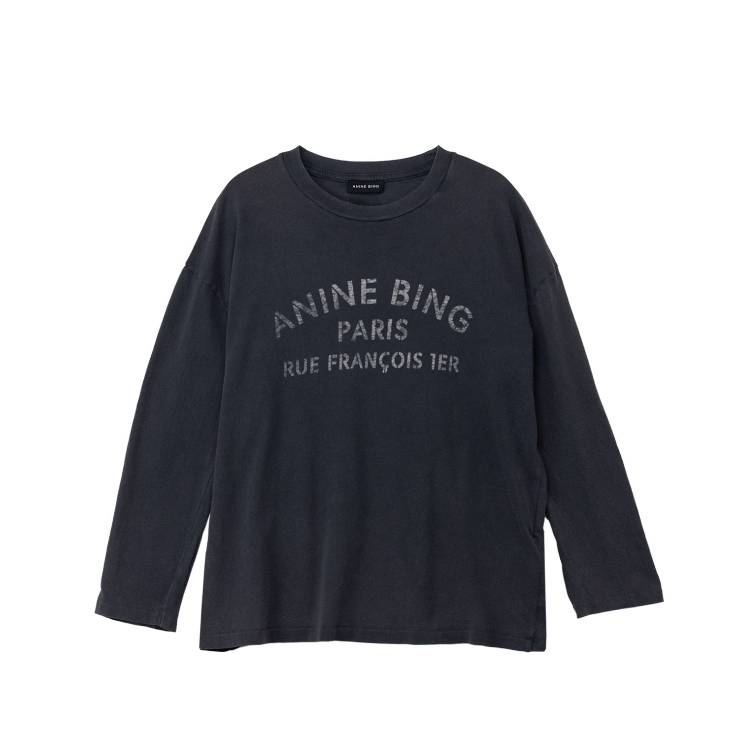 Anine Bing IVAN LONG SLEEVE PARIS STENCIL, Washed Black – Beamhill