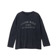 Black long-sleeve shirt with text on a white background