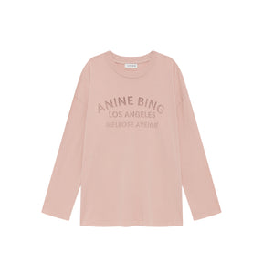 Pink long-sleeve shirt with 'Anine Bing Los Angeles' text on a white background