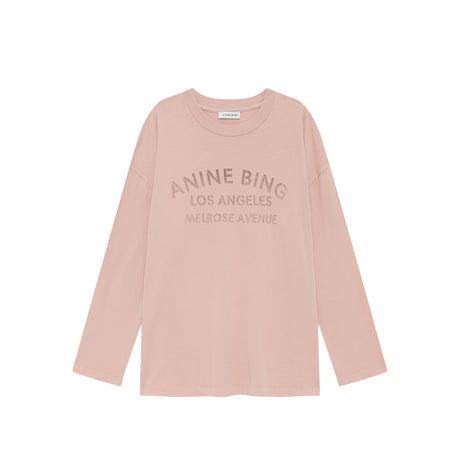 Pink long-sleeve shirt with 'Anine Bing Los Angeles' text on a white background