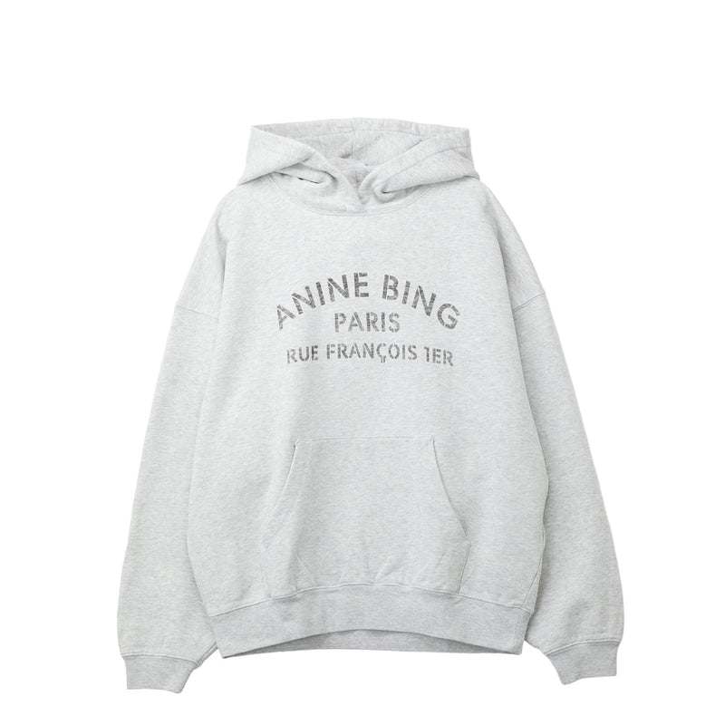 Gray hoodie with text on a white background