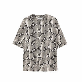 Short-sleeve shirt with snake print on a white background