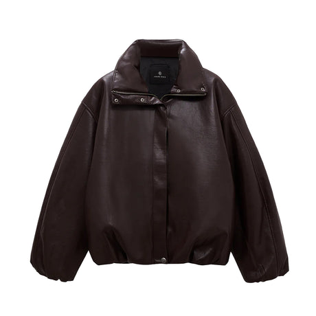 Brown faux leather jacket on a white background