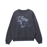 Dark gray sweatshirt with graphic design on a white background