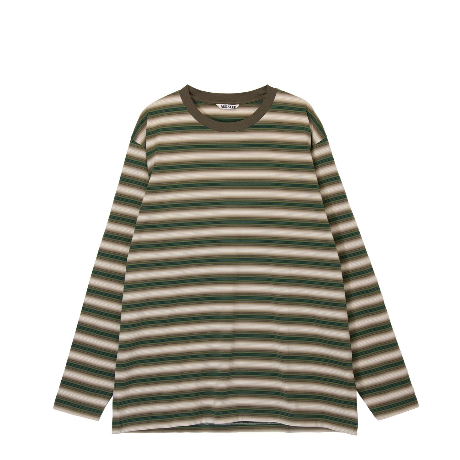 Auralee GRADIENT STRIPE JERSEY L/S T-SHIRT, Fade Brown Stripe