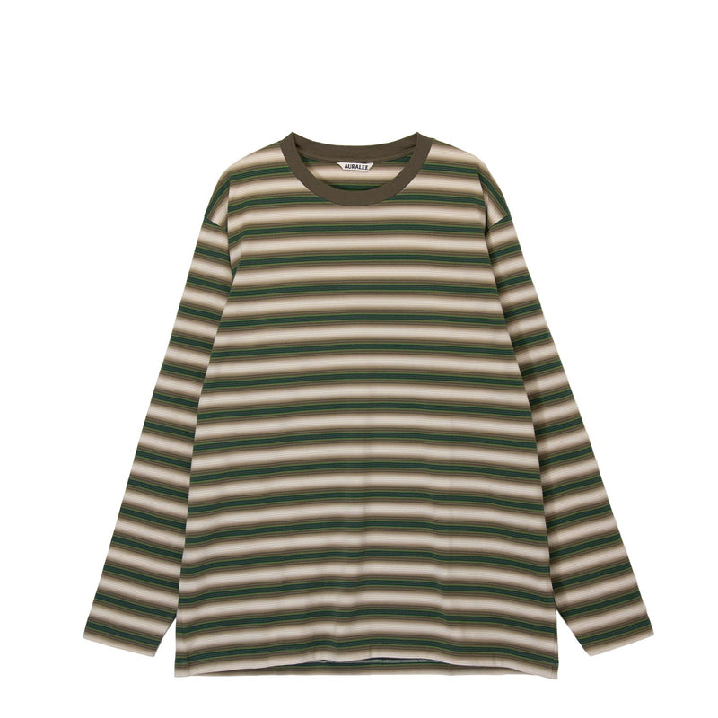 Auralee GRADIENT STRIPE JERSEY L/S T-SHIRT, Fade Brown Stripe