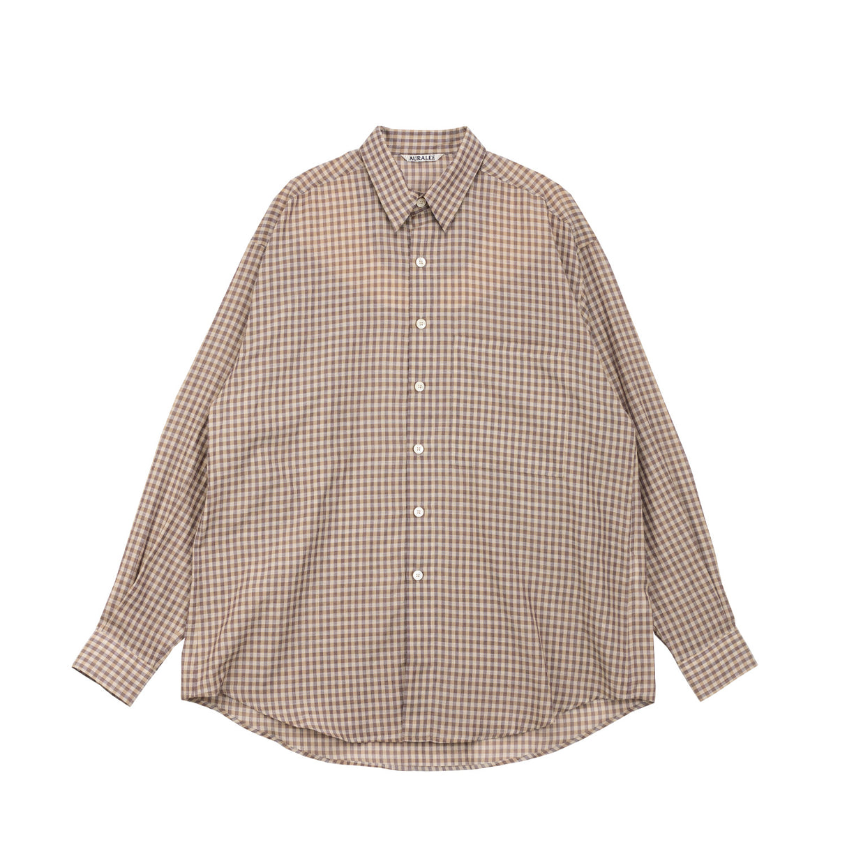 Auralee AIRY LIGHT COTTON CHECK BIGSHIRT, Brown Gingham Check