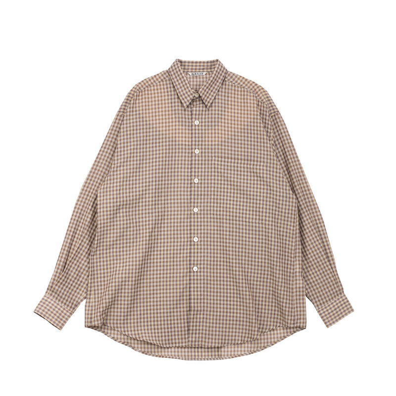 Auralee AIRY LIGHT COTTON CHECK BIGSHIRT, Brown Gingham Check