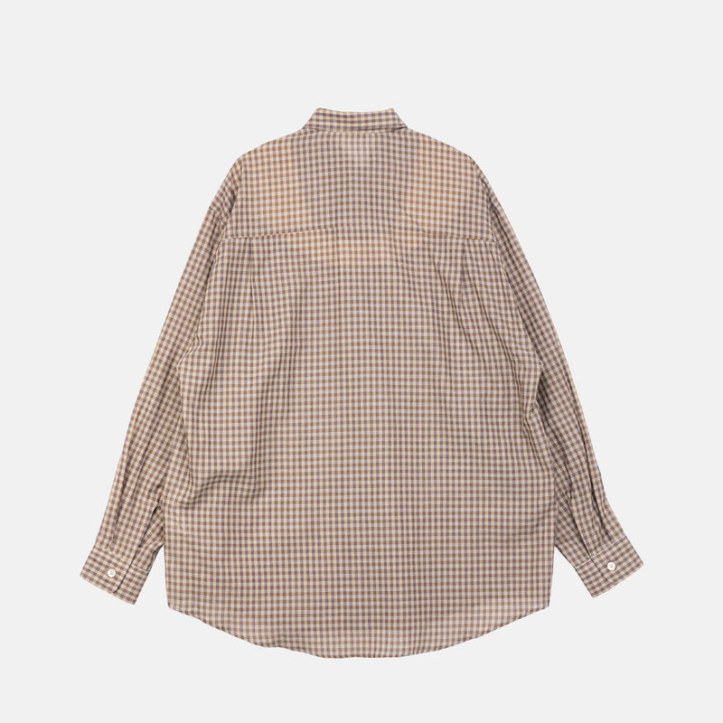 Auralee AIRY LIGHT COTTON CHECK BIGSHIRT, Brown Gingham Check