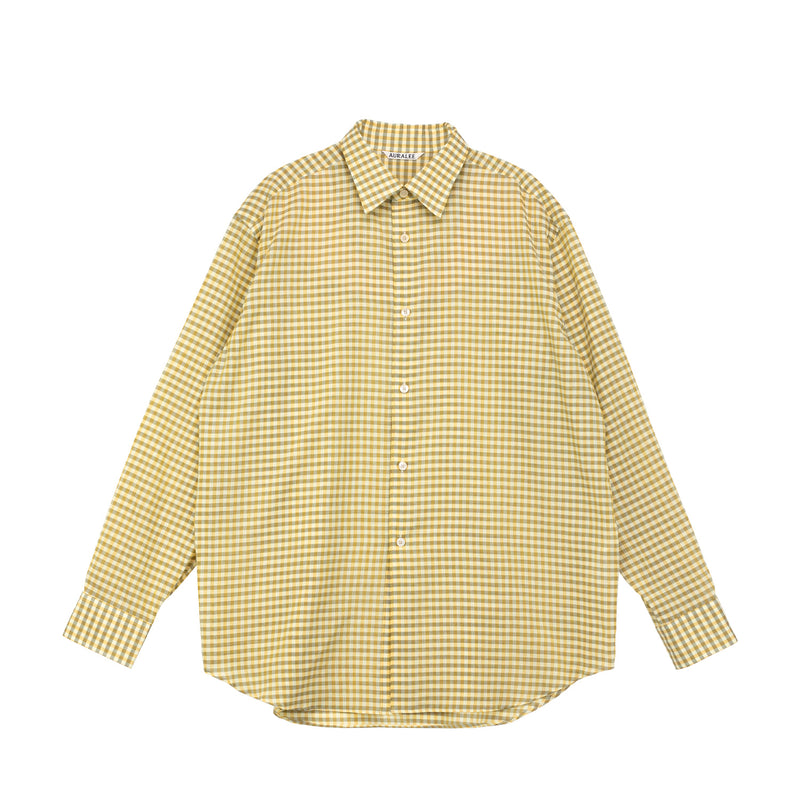 Auralee AIRY LIGHT COTTON CHECK SHIRT, Mustard Gingham Check