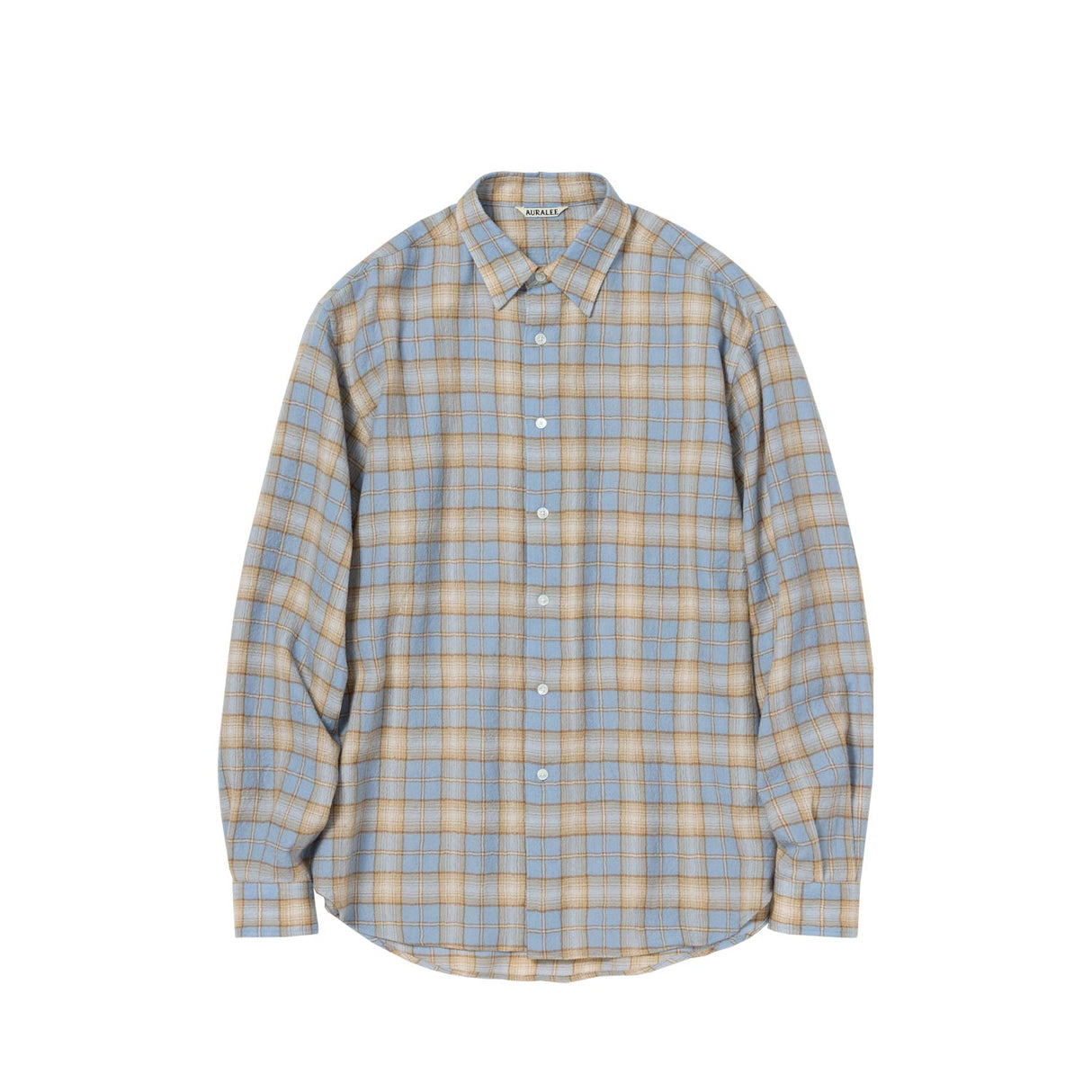 Auralee AIRY WOOL CHECK SHIRT, Light Blue/Beige