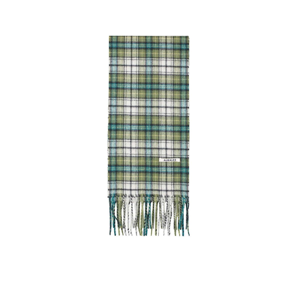 Auralee CASHMERE CHECK LONG STOLE, Moss Green Check