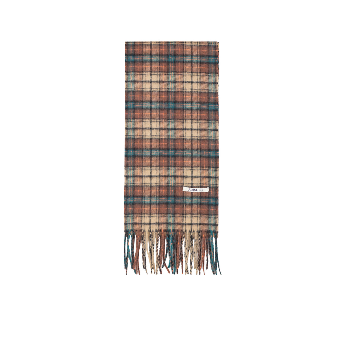Auralee CASHMERE CHECK LONG STOLE, Red Brown Check