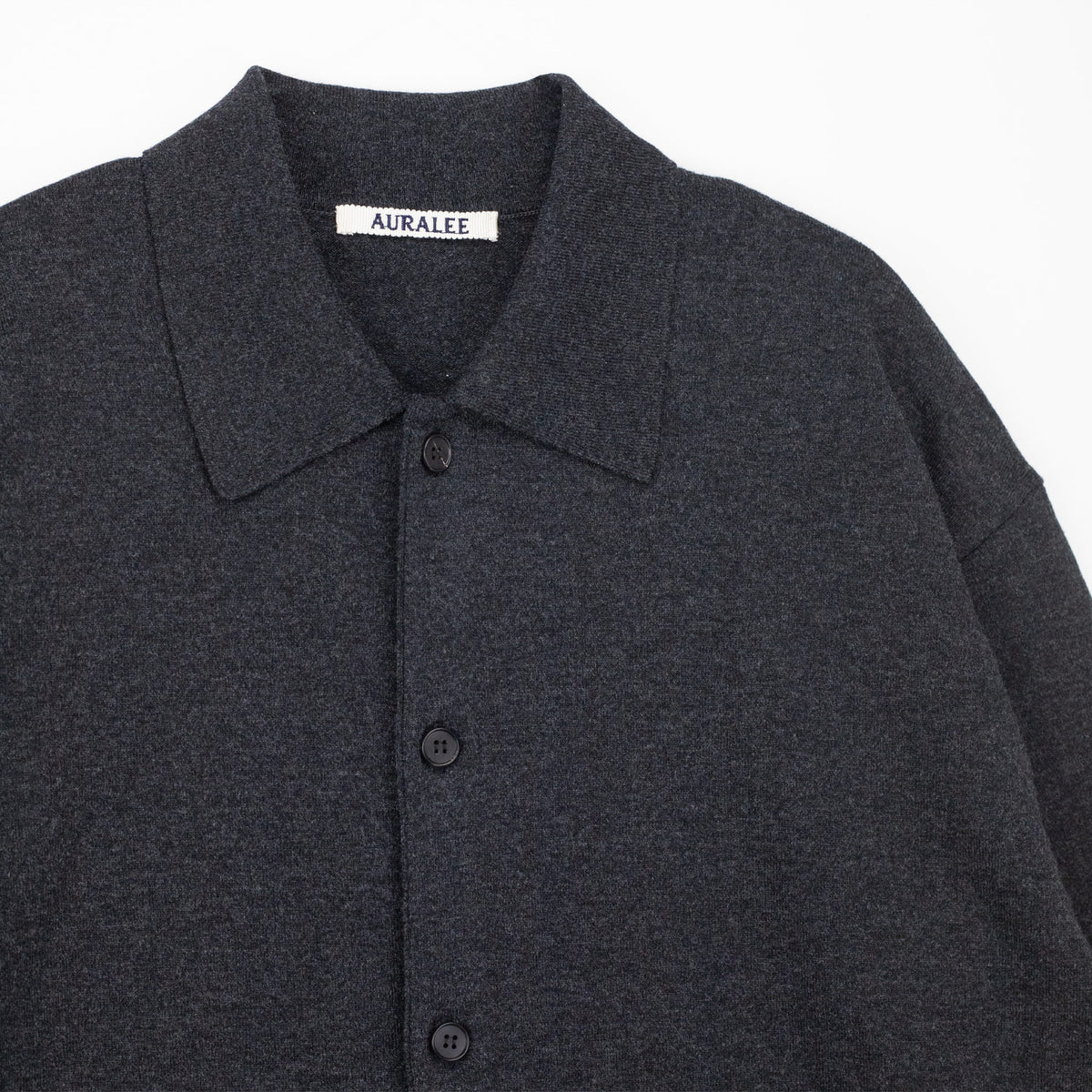 Auralee HIGH TWIST WOOL KNIT SHIRT CARDIGAN, Charcoal