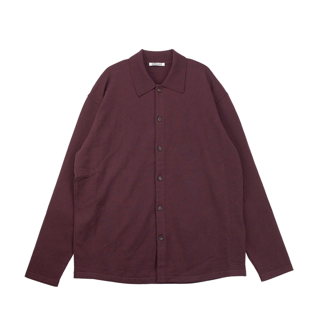 Auralee HIGH TWIST WOOL KNIT SHIRT CARDIGAN, Red Brown