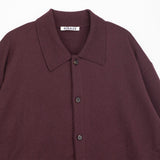 Auralee HIGH TWIST WOOL KNIT SHIRT CARDIGAN, Red Brown