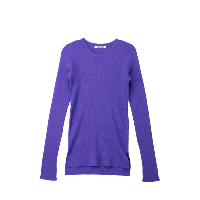 Auralee SUPER FINE WOOL HIGH GAUGE RIB KNIT TOP, Purple