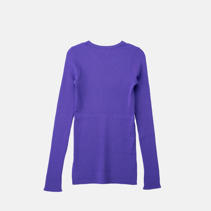 Auralee SUPER FINE WOOL HIGH GAUGE RIB KNIT TOP, Purple