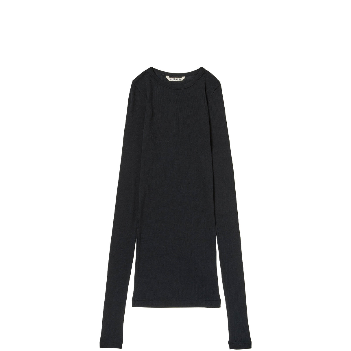 Auralee WOOL SILK SOFT RIB L/S TEE, Black