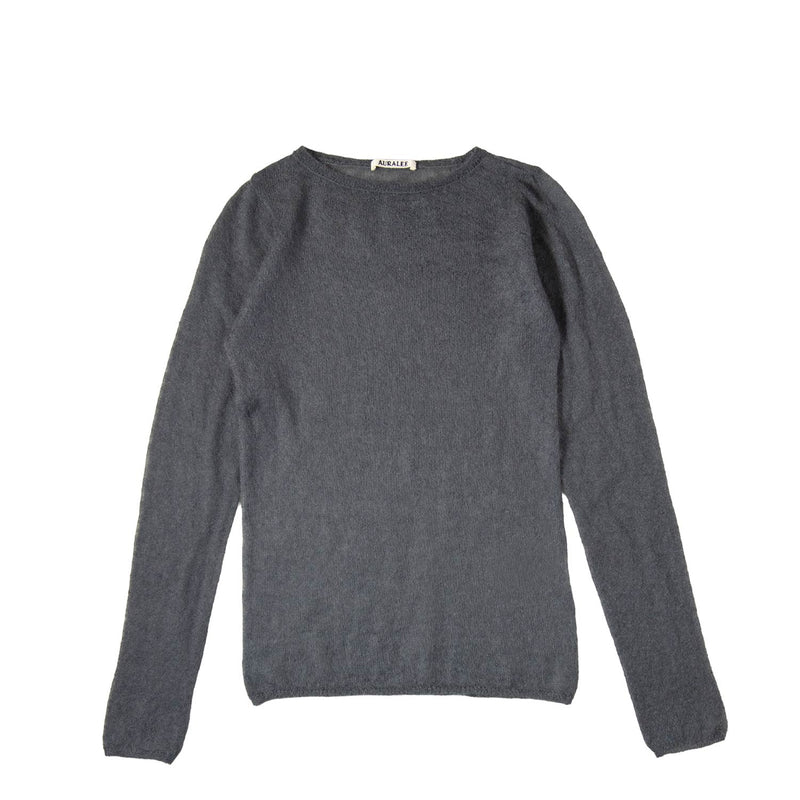 Auralee SHEER KNIT BOAT-NECK TOP, Charcoal