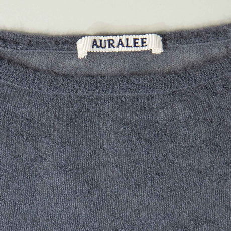 Auralee SHEER KNIT BOAT-NECK TOP, Charcoal