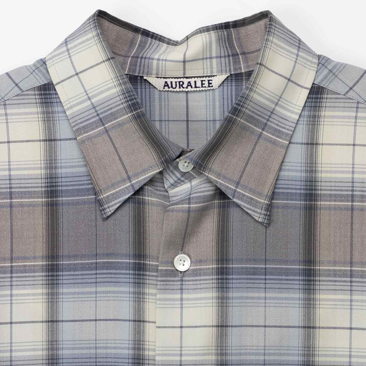 Auralee SUPER LIGHT WOOL CHECK SHIRT, Blue Gray Check