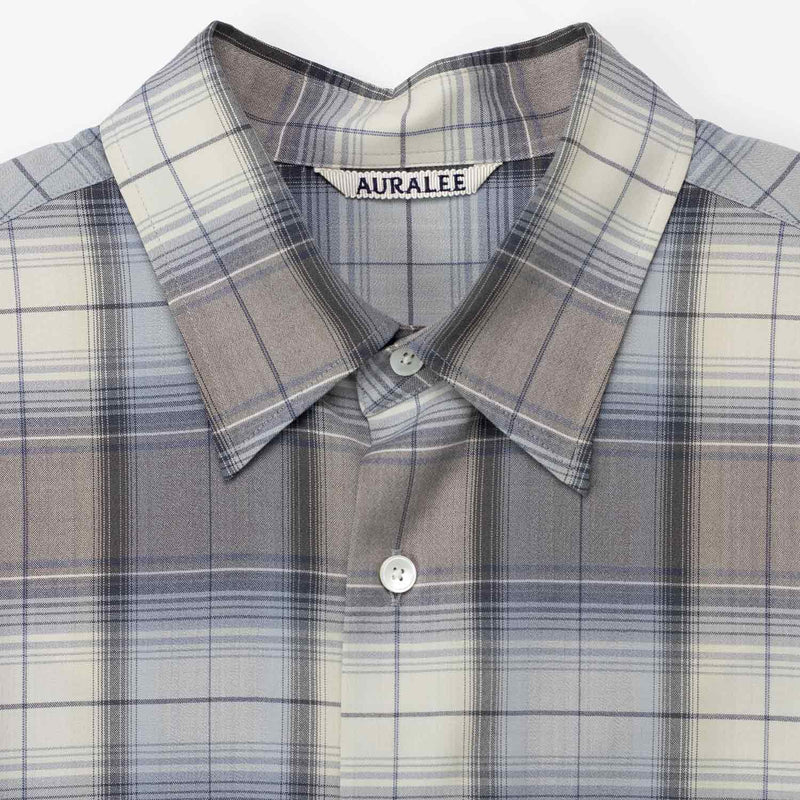 Auralee SUPER LIGHT WOOL CHECK SHIRT, Blue Gray Check