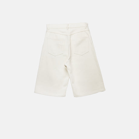 Auralee W' SILK NEP DENIM 5P WIDE SHORTS, Ivory White