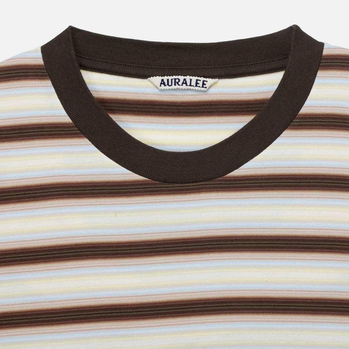 Auralee M'S GRADIENT STRIPE JERSEY TEE, Fade Brown Stripe