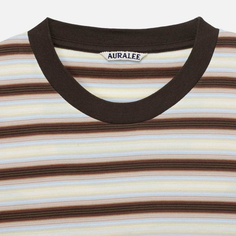Auralee M'S GRADIENT STRIPE JERSEY TEE, Fade Brown Stripe
