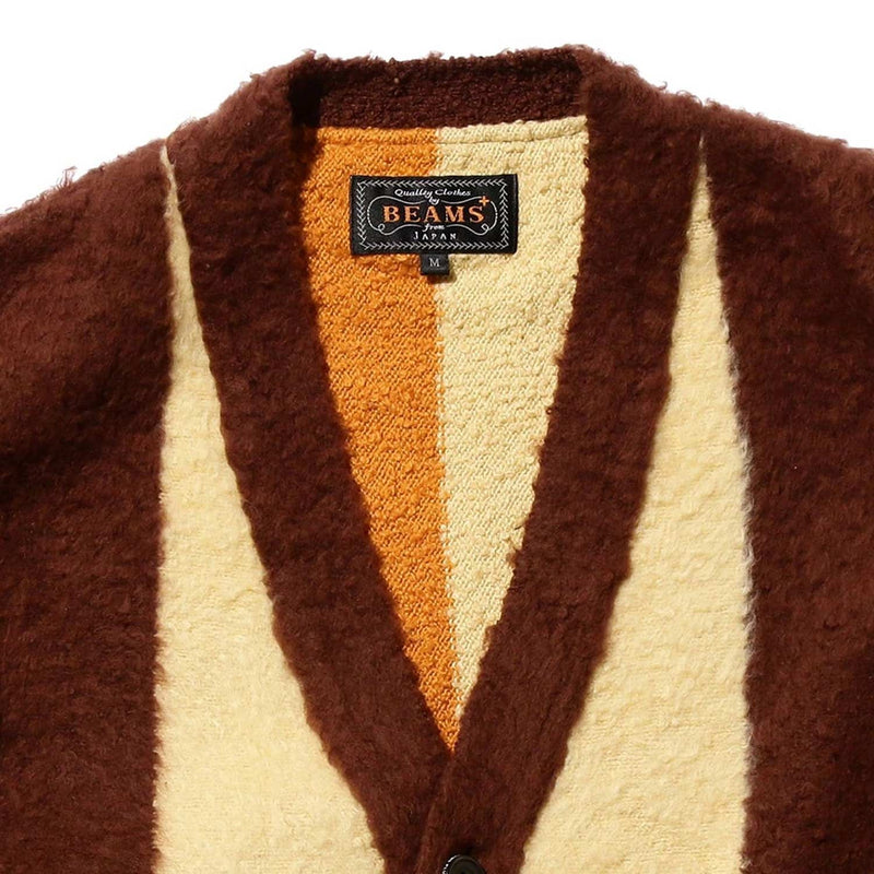 BEAMS+ SHAGGY STRIPE CARDIGAN, Brown