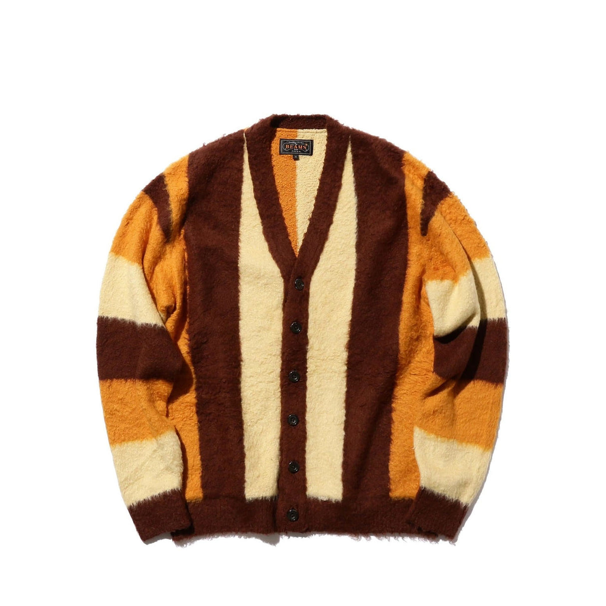 BEAMS+ SHAGGY STRIPE CARDIGAN, Brown