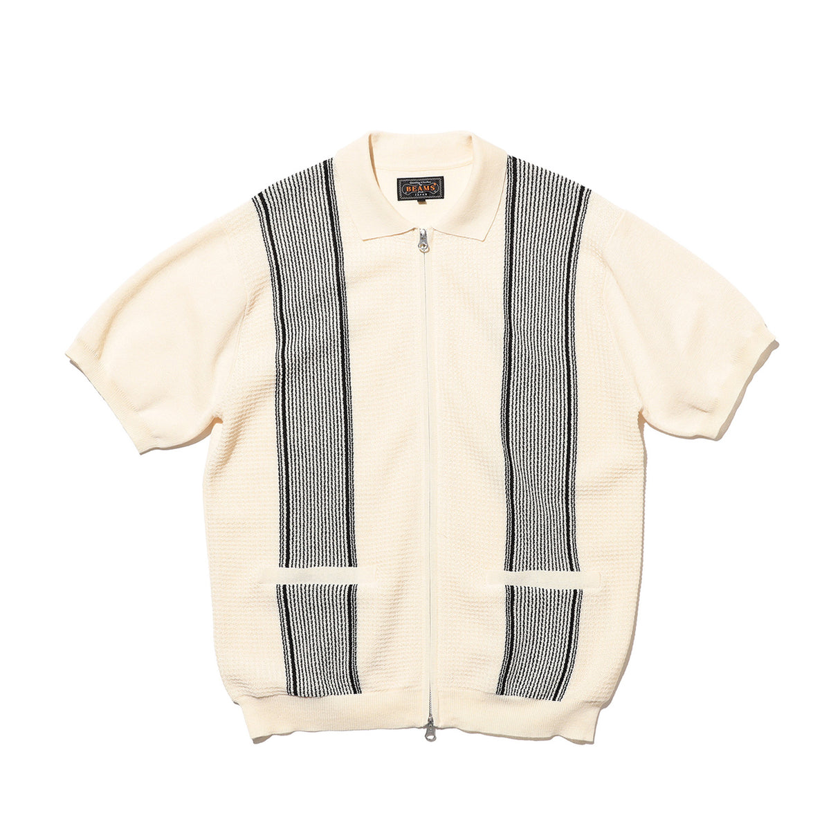 BEAMS+ ZIP KNIT POLO STRIPE, Off White