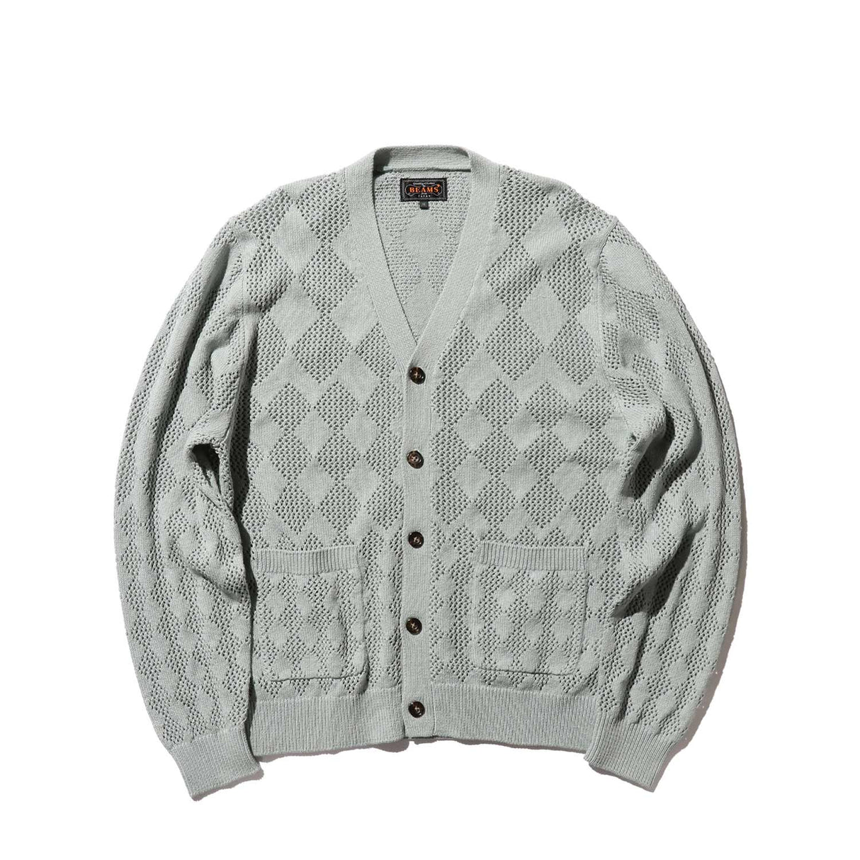 Beams+ CARDIGAN DIAMOND MESH, Sax