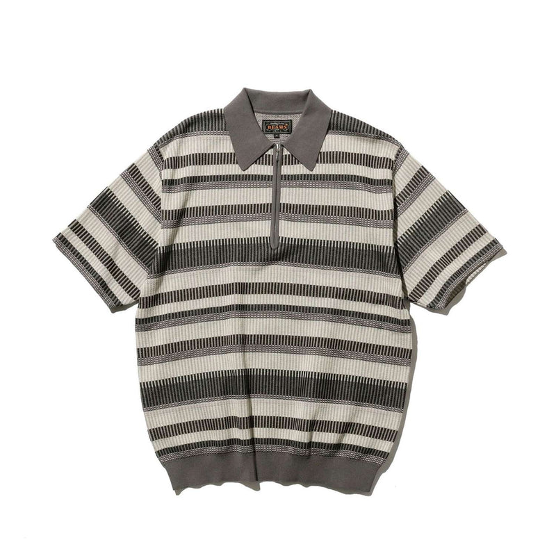Beams+ HALF ZIP KNIT POLO, Grey