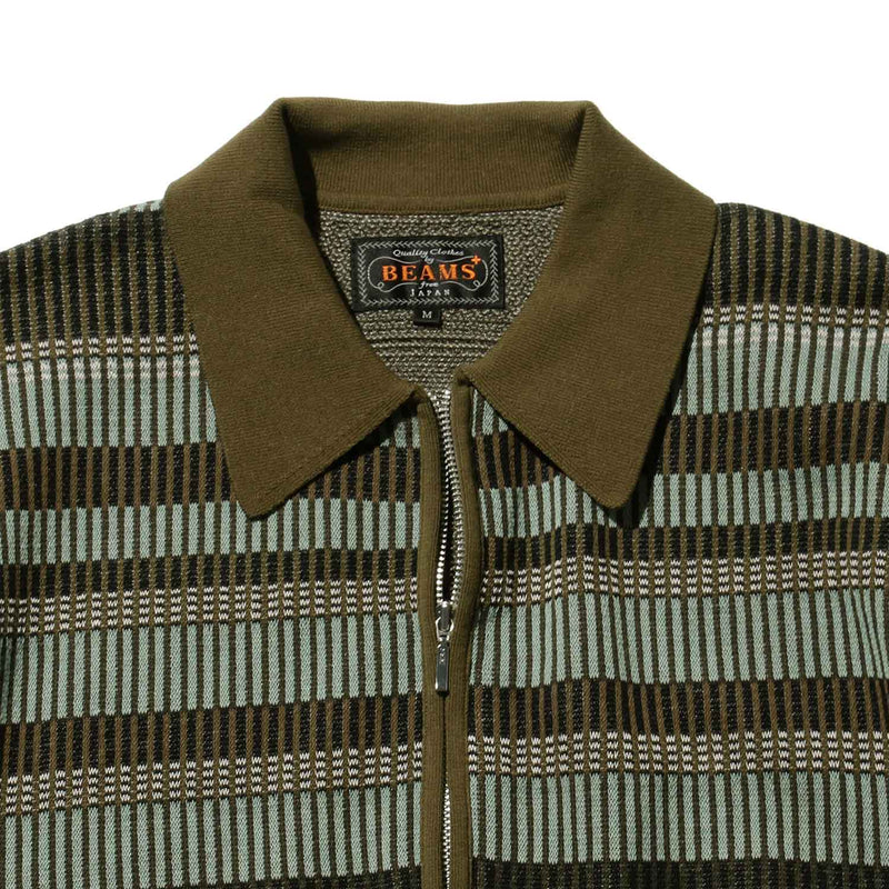 Beams+ HALF ZIP KNIT POLO, Olive