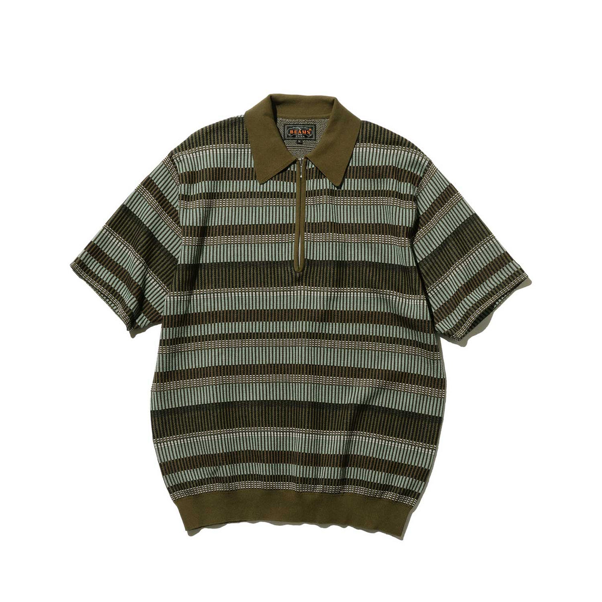 Beams+ HALF ZIP KNIT POLO, Olive