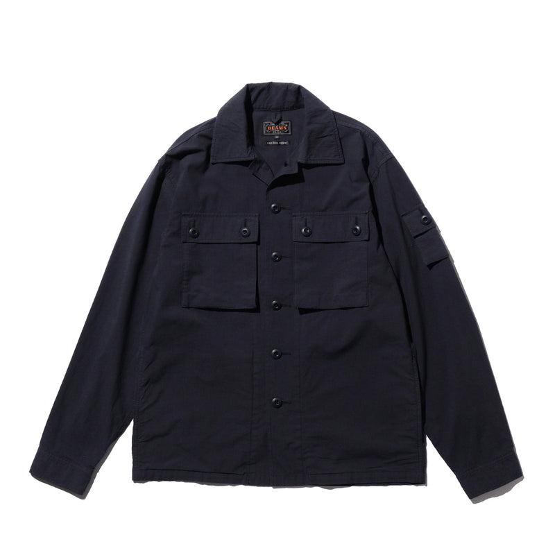 Beams+ MIL SHIRT-JACKET TEXTURED RIPSTOP, Navy
