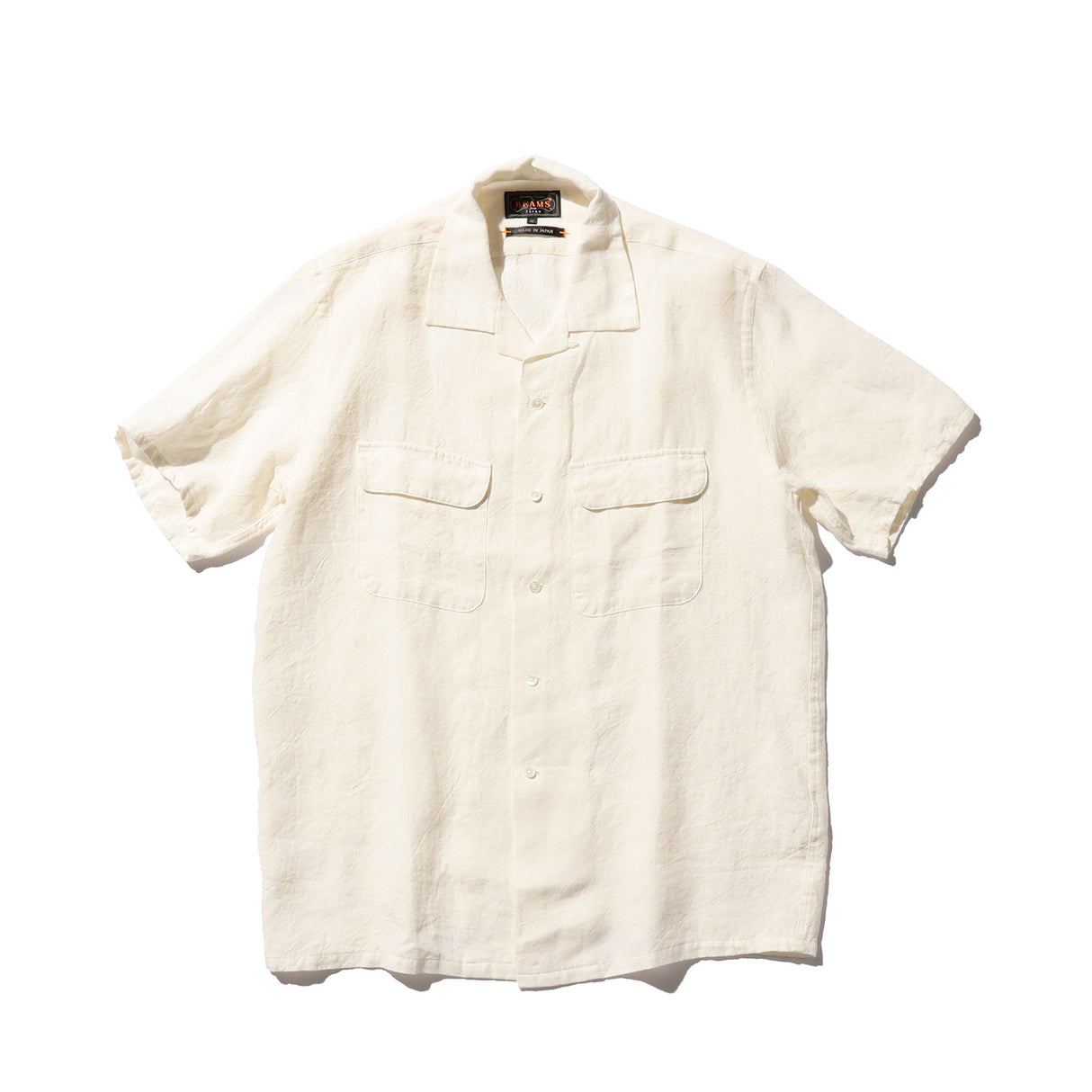 Beams+ OPEN COLLAR 1/40 LINEN, White