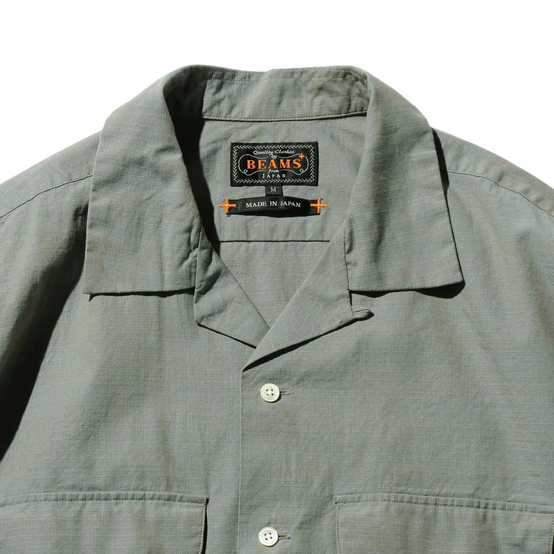 Beams+ OPEN COLLAR SLAB CHAMBRAY, Sage