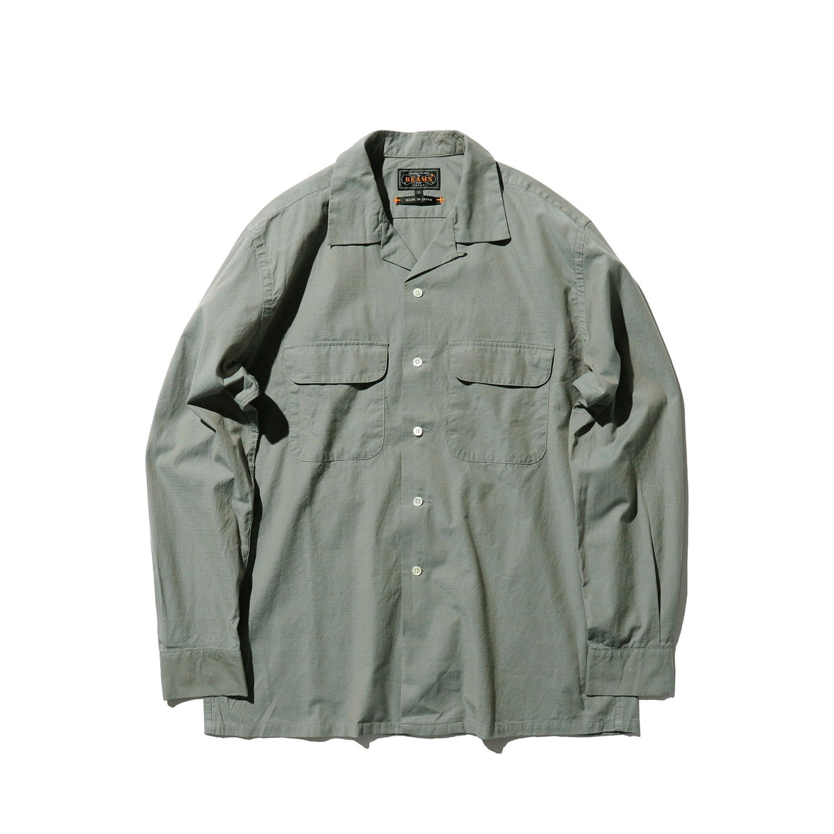 Beams+ OPEN COLLAR SLAB CHAMBRAY, Sage