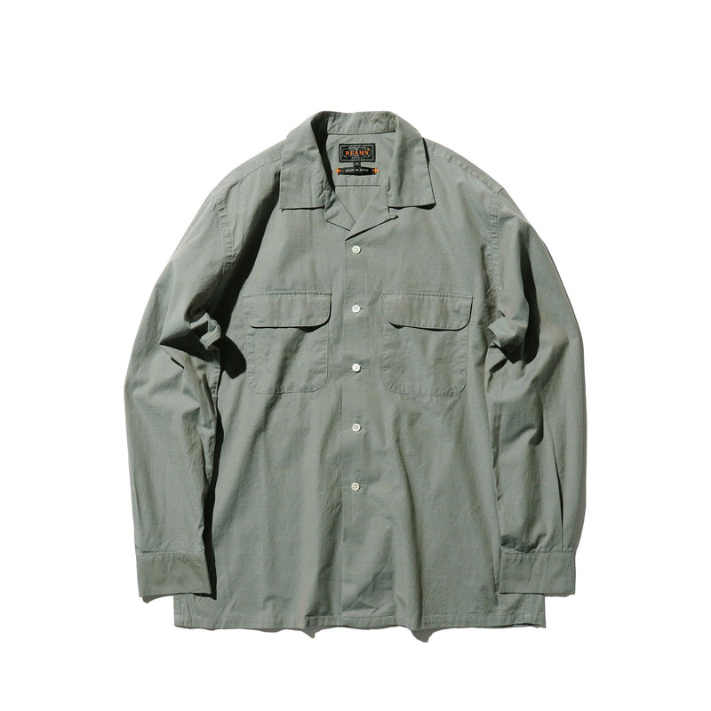 Beams+ OPEN COLLAR SLAB CHAMBRAY, Sage