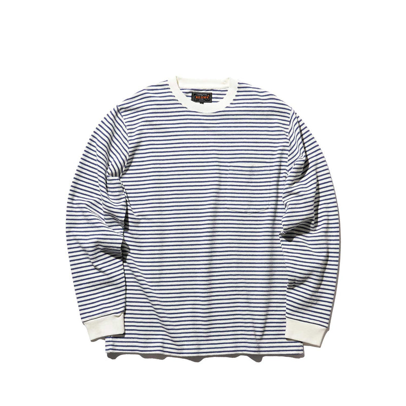 Beams+ POCKET TEE INLAY STRIPE, Off White