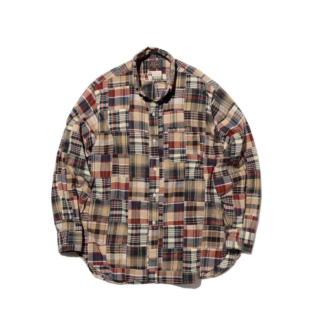 Beams+ B.D. CLASSIC-FIT PATCHWORK MADRAS, Brown