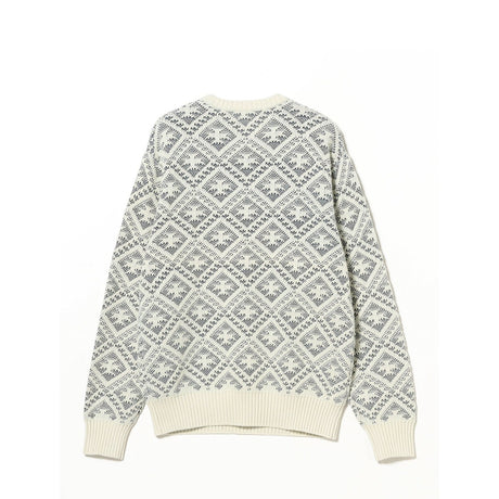 Beams+ CREW DOUBLE JACQUARD INDIGO YARN, White/Indigo